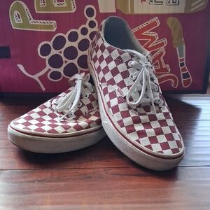 Vans Doheny Maroon and White Checkered Shoes